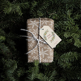 Elegante Botanische Kerstkrans Gelukkige Vakantie Cadeaulabel