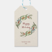 Elegante Botanische Kerstkrans Gelukkige Vakantie Cadeaulabel (Voorkant)