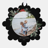Elegante Botanische Kerstmis Foto Zwart Ornament Kaart (Voorkant)