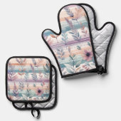 Elegante botanische keuken Accessoires Ovenwant & Pannenlap Set (Voorkant / Achterkant)