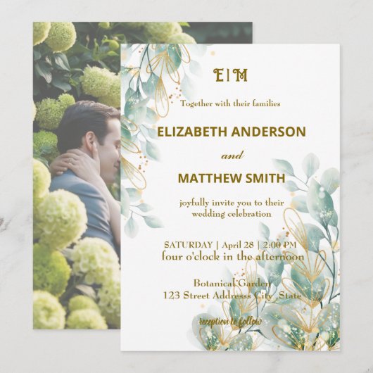 Elegante Botanische koppels rustieke foto bruiloft Kaart (Voorkant / Achterkant)