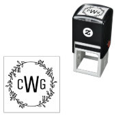 Elegante Botanische krans 3 Initiaal Monogram #1 Zelfinktende Stempel (In situ)
