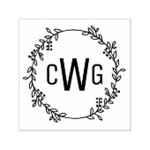 Elegante Botanische krans 3 Initiaal Monogram #1 Zelfinktende Stempel (Design)