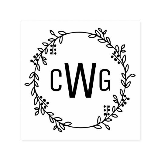 Elegante Botanische krans 3 Initiaal Monogram #1 Zelfinktende Stempel (Design)