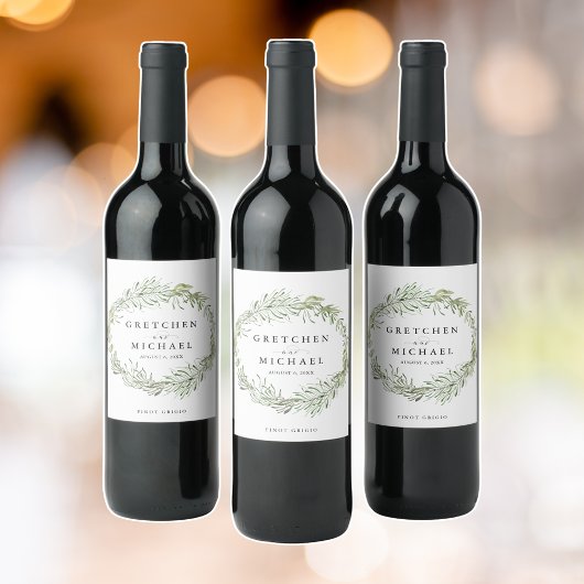 Elegante botanische krans bruiloft gunst wijn etiket