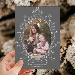 Elegante botanische krans Kerst foto grijs Feestdagenkaart
