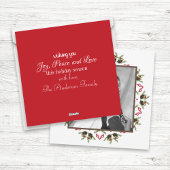 Elegante botanische krans moderne rood groene foto feestdagenkaart