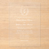 Elegante botanische krans monogram bruiloft acryl uitnodigingen (Voorkant)