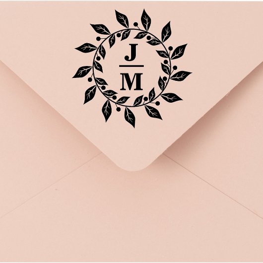 Elegante botanische krans monogram bruiloft rubberstempel