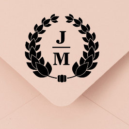 Elegante botanische krans monogram bruiloft rubberstempel