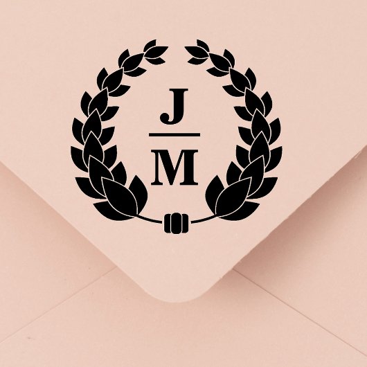 Elegante botanische krans monogram bruiloft rubberstempel