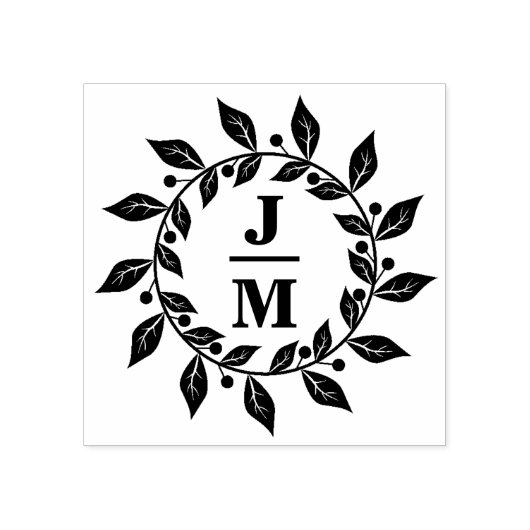 Elegante botanische krans monogram bruiloft rubberstempel (Afrduk)