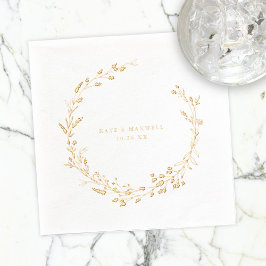 Elegante botanische krans namen trouwdatum folie servetten