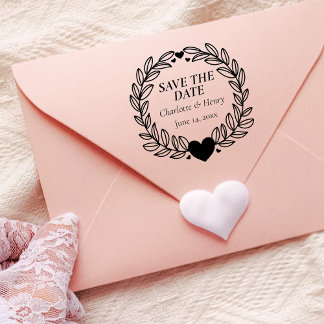 Elegante botanische krans trouw save the date rubberstempel