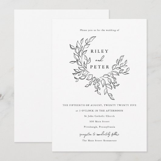 Elegante Botanische Kreeft  Script Wedding Kaart (Voorkant / Achterkant)