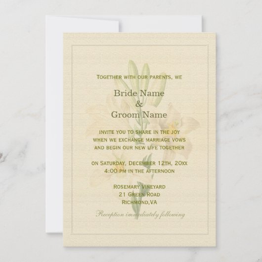 Elegante botanische kunst lelie bloemen bruiloft kaart (Voorkant)