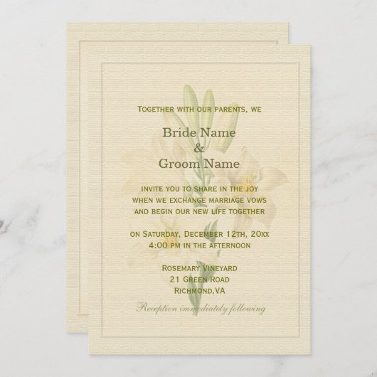 Elegante  botanische kunst lelie bloemen bruiloft kaart (Voorkant / Achterkant)