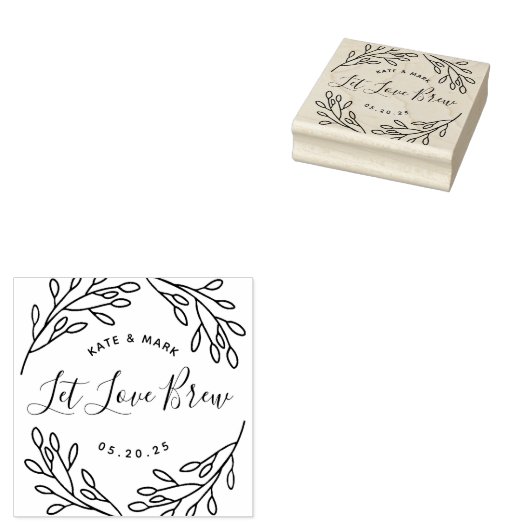 Elegante botanische 'Laat liefde brouwen' huwelijk Rubberstempel (Gestempeld)