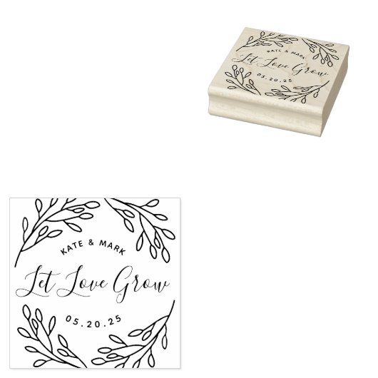 Elegante botanische laat-liefde-groei huwelijksgun rubberstempel (Gestempeld)