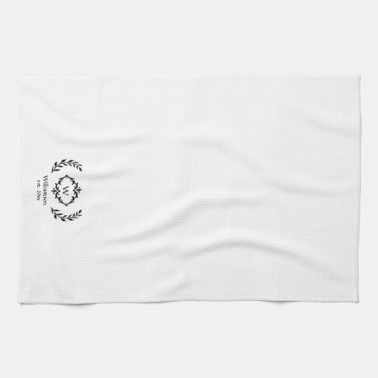 Elegante Botanische Laurel Custom Monogram Naam Da Theedoek (Horizontaal)