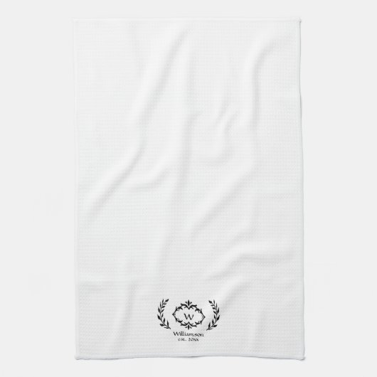 Elegante Botanische Laurel Custom Monogram Naam Da Theedoek (Verticaal)