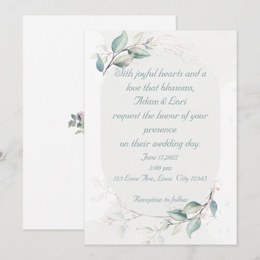 Elegante Botanische Liefde Bruiloft Kaart (Voorkant / Achterkant)