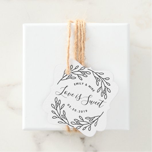 Elegante Botanische Liefde is Zoete Bruiloft Kraft Bedankjes Labels (In situ)