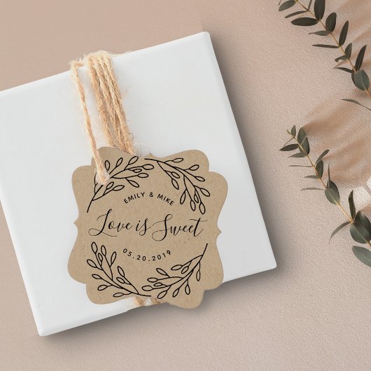 Elegante Botanische Liefde is Zoete Bruiloft Kraft Bedankjes Labels