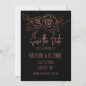Elegante botanische lijnkunstboeket roze goud zwar save the date (Voorkant)