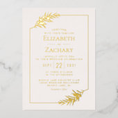 Elegante Botanische Lijst Gold Blush Roze bruiloft Folie Uitnodiging (Voorkant)