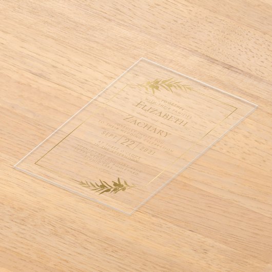 Elegante botanische Lijst gouden bruiloft Acryl Uitnodigingen (Laagn)