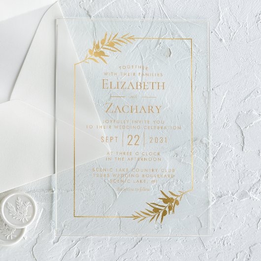 Elegante botanische Lijst gouden bruiloft Acryl Uitnodigingen
