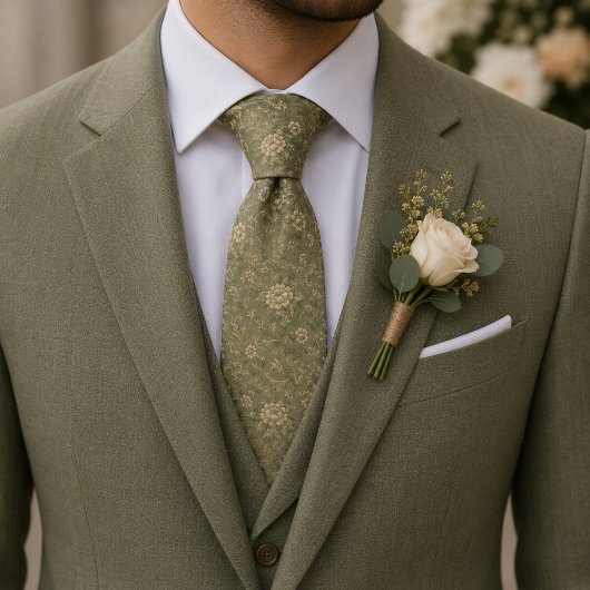 Elegante botanische luxe vintage saliegroene stropdas