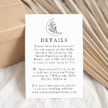 Elegante Botanische Maan en Sterren Bruiloft Detai Informatiekaartje<br><div class="desc">Ontworpen om te coördineren met onze Elegant Botanical Moon and Stars bruiloft collectie, deze boho bruiloft details kaart is voorzien van een zwarte lijn art illustratie van een maan versierd met sterren en gebladerte op een witte achtergrond. Personaliseer de zwarte en witte trouwgegevens kaart met belangrijke informatie zoals hotelaccommodaties, vervoer,...</div>