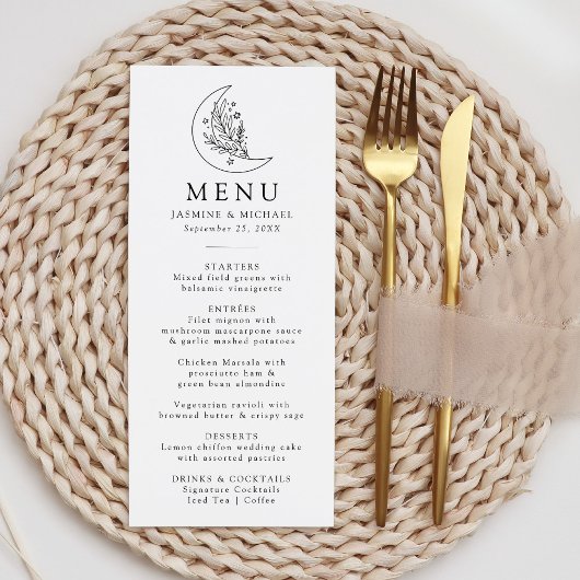 Elegante Botanische Maan en Sterren Bruiloft Menu