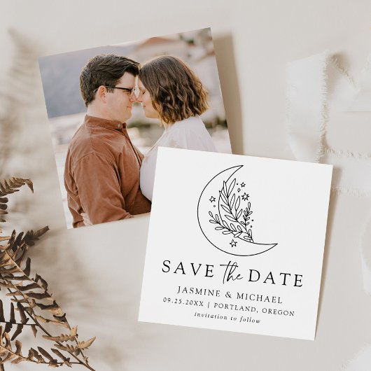 Elegante Botanische Maan en Sterren Bruiloft Save The Date