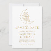 Elegante Botanische Maan en Sterren Gouden Huwelij Save The Date (Voorkant)