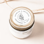 Elegante Botanische Maan en Sterren Huwelijksgunst Ronde Sticker<br><div class="desc">Voeg een gepersonaliseerde touch toe aan uw enveloppen,  huwelijksgunsten en meer met deze Elegant Moon and Stars zwarte en witte trouwstickers. Het ontwerp toont een zwarte lijn illustratie van een maan versierd met sterren en gebladerte op een witte achtergrond. Uw namen en trouwdatum worden in zwarte letters weergegeven.</div>