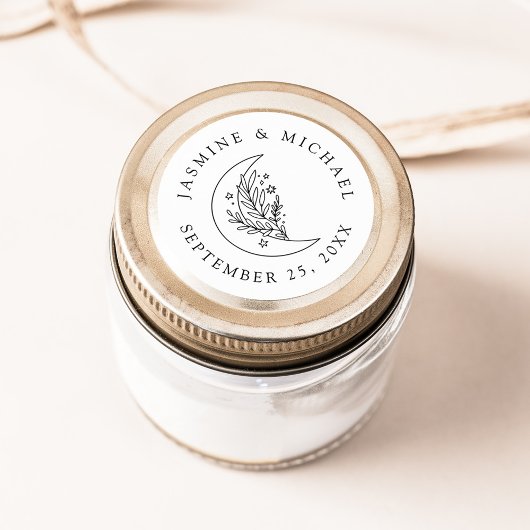 Elegante Botanische Maan en Sterren Huwelijksgunst Ronde Sticker