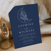 Elegante Botanische Maan en Sterren Marine Bruilof Kaart