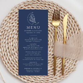 Elegante Botanische Maan en Sterren Marine Bruilof Menu
