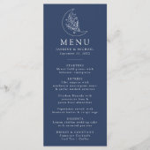 Elegante Botanische Maan en Sterren Marine Bruilof Menu (Voorkant)