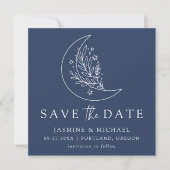 Elegante Botanische Maan en Sterren Marine Bruilof Save The Date (Voorkant)