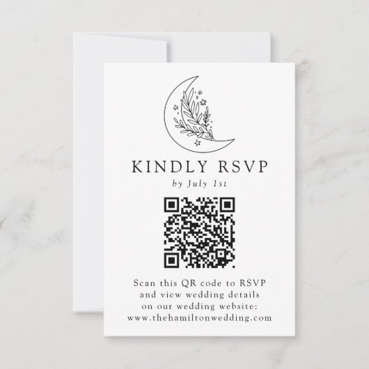 Elegante Botanische Maan en Sterren QR Code Bruilo RSVP Kaartje (Voorkant)