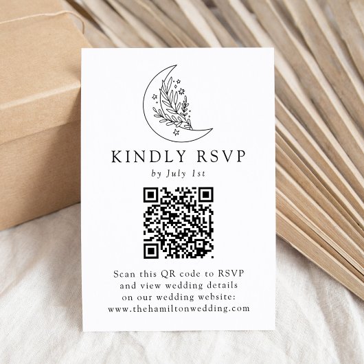 Elegante Botanische Maan en Sterren QR Code Bruilo RSVP Kaartje