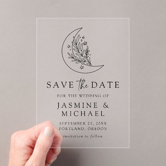 Elegante botanische maan en sterren redden de datu acryl uitnodigingen (Insitu (Draagbaar))