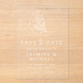 Elegante botanische maan en sterren redden de datu acryl uitnodigingen (Voorkant)