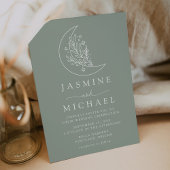 Elegante Botanische Maan en Sterren Sage Bruiloft Kaart