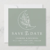 Elegante botanische maan en sterren Sage Green Save The Date (Voorkant)