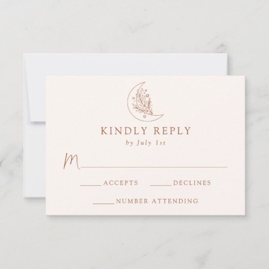 Elegante Botanische Maan en Sterren Terracotta RSVP Kaartje (Voorkant)